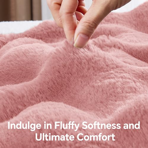 Image of BEDELITE Faux Fur Throw Bubble Blanket for Couch, 60 inch x 80 inch, Dusty Pink | 870GSM Soft Cozy Plush Blanket for Sofa & Bed Living Room Decor, Warm Fuzzy Faux Rabbit Fur for Women Gift, All Season Use
