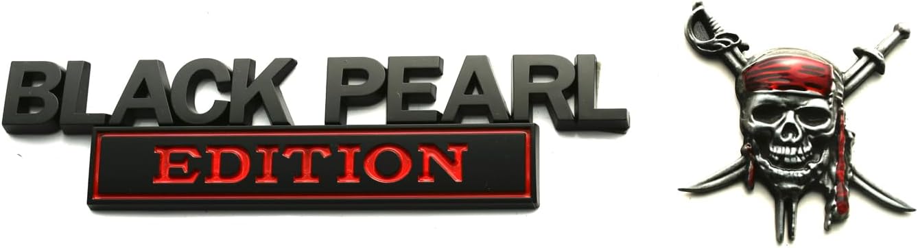 Set Pirate Black Pearl Emblem Captains Jack Sparrow 3D Sticker Car Badge Decal Custom Fit for Universal Car Truck SUV Vehicle (Black Red)