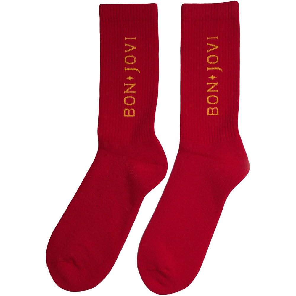 Rock Off Officially Licensed Products Men's Red Bon Jovi Original Band Logo Terry Socks One Size