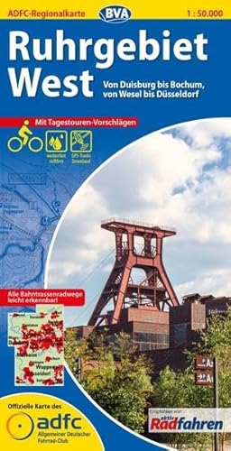 ADFC-Regionalkarte Ruhrgebiet West mit Tagestouren-Vorschlägen, 1:50.000, reiß- und wetterfest, GPS-Tracks Download: Von Duisburg bis Bochum, von Wesel bis Düsseldorf (ADFC-Regionalkarte 1:50.000)