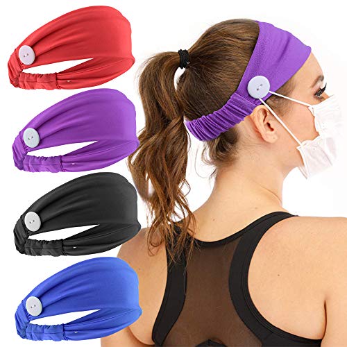 Button Headbands 4 Pack for Women Nurses, Stretchy Cloth Thick Turban Non Slip,178C