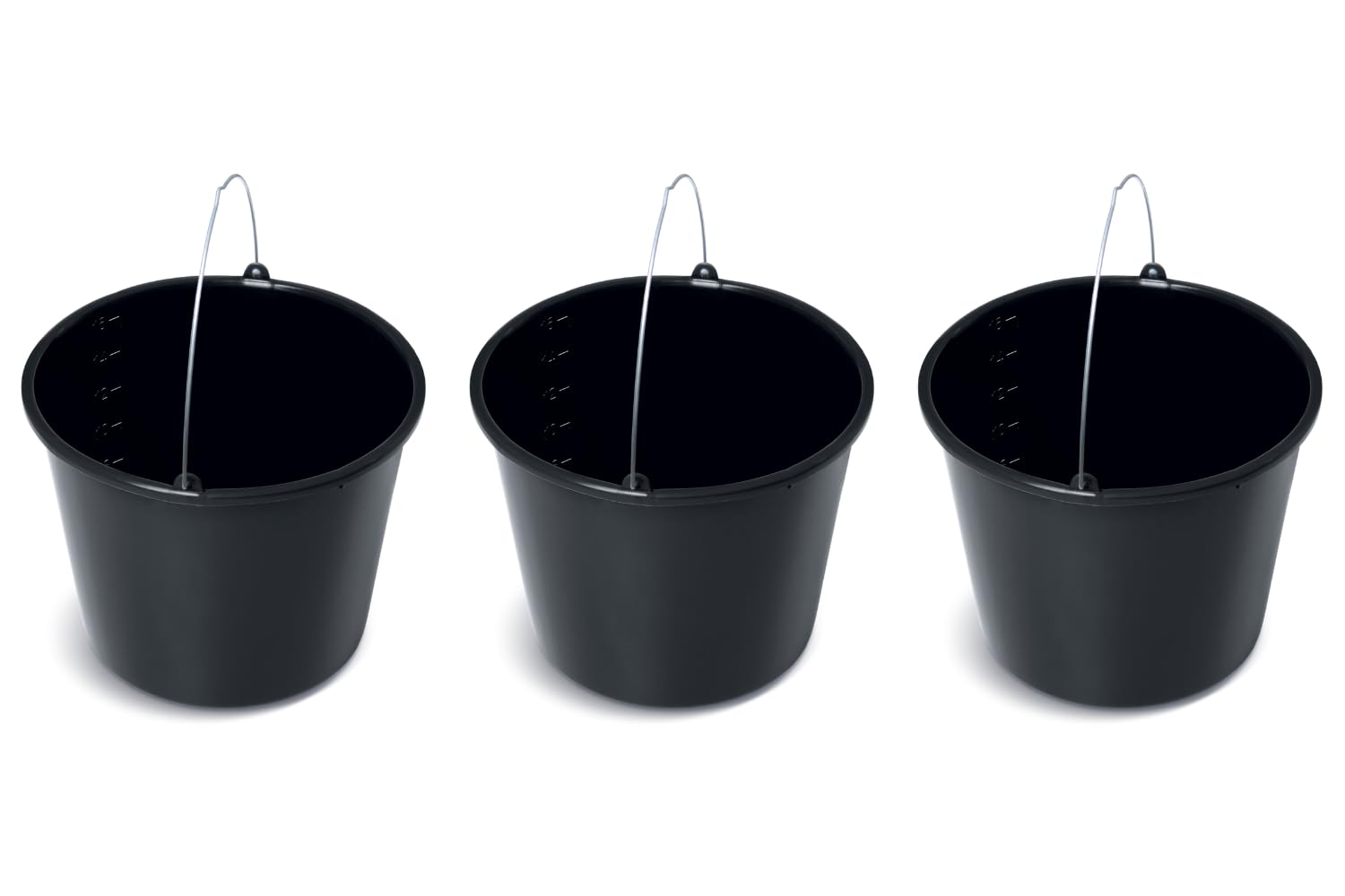 Stolmet Black Plastic Bucket By Four Sizes (5L, 12L, 16L, 20L), Durable And Versatile Solution For Use At Home, Garden, Construction Sites, Or Workshops, Set Of 1, 3, 5 Or 10 (3, 16 Litres)