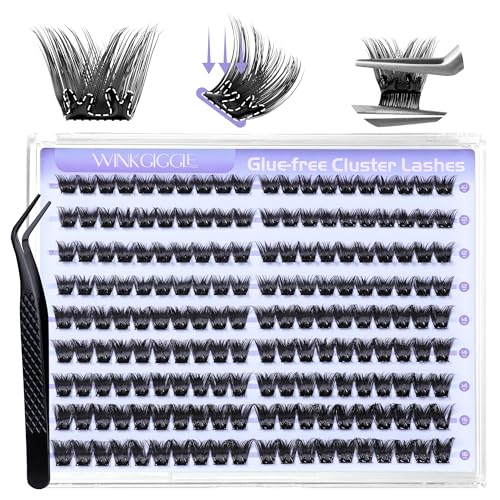 Image of Self Adhesive Eyelashes, D Curl Pre Glued Eyelash Clusters No-Glue Needed Volume Press on Lashes with Tweezers, 1s Remove, 10-16mm, 180pcs