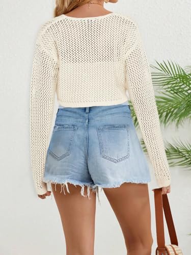 Image of Women's Tie Front Cardigan Shrugs for Dresses Summer Lightweight Crop Top Knit Crochet Sweater Beach Cover Up
