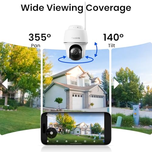 Image of REOLINK 360 PT Solar Security Cameras Wireless Outdoor System 4 Pack | 5MP Auto-Tracking, Smart AI Detection, Up to 1TB Local Storage, 2.4 /5GHz Dual-Band WiFi, Home Hub Mini with 4X Argus PT + SP