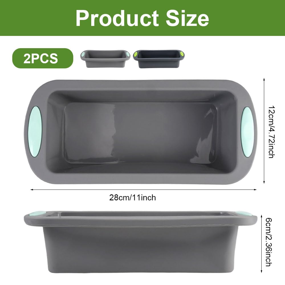 2 Piezas Molde Silicona Horno, 28x12x6 cm Moldes de Silicona para Hornear Pan, Sin BPA, Fácil de Limpiar, Molde Bizcocho Rectangular Antiadherente para Pasteles, Pan, Tostadas y Bollería — view 2
