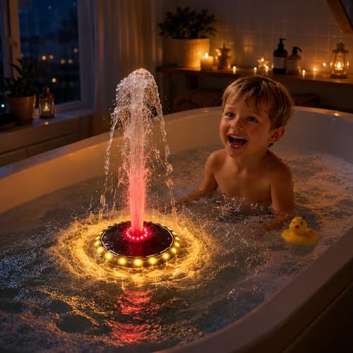 Bathtub Fountain for Kids Magical Water Fountain Bath Time Water Fountain with Colorful LED Lights 8 Spray Modes for Bath Pool & Tub Ambiance Solar Powered
