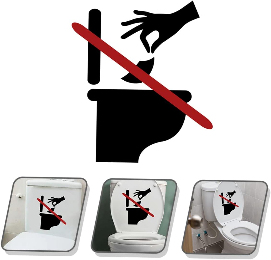 Amosfun 2sheets Toilet Lid Sign Decal Removable Bathroom Sign Decals Finish Easy to Paste Reminder Not to Flush Tissue for Boys and Girls and Guests