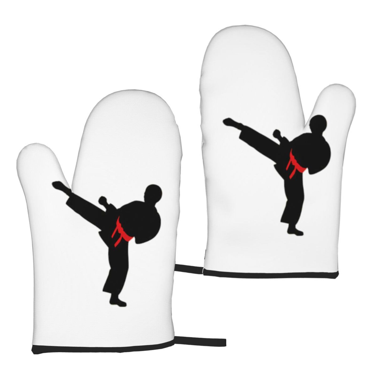Nimongt Boys Black Karate Vector Changeable Belt Color Print Adults Universal Fit Heat Resistant Oven Gloves Reusable Cooking Outdoor Grilling