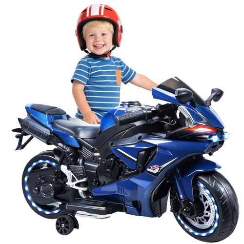 Awjaisca 12V Kids Motorcycle Kids Electric Dirt Bike Electric Motorcycle for 3 8 Years Old Motos para Niños Motorcycle for Boys Speed UP to 9MPH Pocket Bike with Auxiliary Wheels
