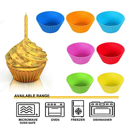 14-Pack Silicone Baking Cups, Reusable Silicone Non-Stick Cake Baking Cups, Standard Cake Mold Baking Cups, 2.7 X 1.7 X 1.3 Inc(7 Colors) Suitable For Making Egg Muffins,Blueberry Muffins And Brownies #TOP2