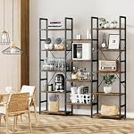 NUMENN Triple Column 5 Tier Bookshelf, Bookcase with 14 Open Display Shelves, Adjustable Rustic Industrial Style Book Shelves, Modern Bookshelves for Bedroom, Living Room and Home Office, Vintage - Image 2