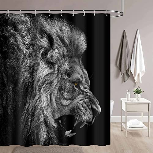 Paeot Lion Shower Curtain, Black Masculine Male Jungle King Wildlife Animals Safari Art Bathroom Curtains Decor 72X72 Inches Fabric Shower Curtain Set With 12 Hooks Ylyypa36 #TOP2