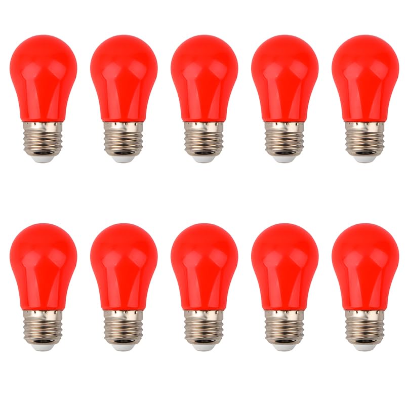 Jiotouhu 10 Pack e27 Screw Bulb, A50 Coloured Light Bulbs, red Light Bulb, 3W Equivalent 30W Halogen lamp, for Wedding Halloween Christmas Party Bar Mood Ambiance Decor โ image 1