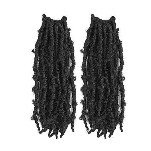 2 Packs Butterfly Locs Crochet Hair 12 inch Short Distressed Faux Locs Crochet Hair Pre looped Natural Messy Butterfly Bob Locs Pre-twisted Braids (12 Inch (Pack of 2), 1B#)