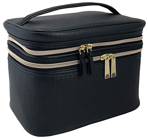 Conair Travel Makeup Bag, Large Toiletry and Cosmetic Bag, Perfect Size for Use At Home or Travel, Five Piece Train Case Set in Black - image 2
