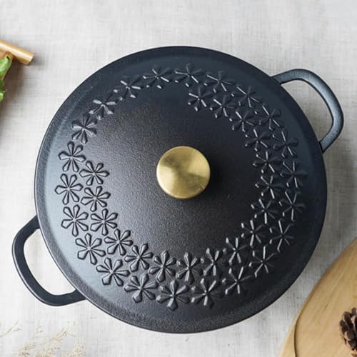 Image of Nutrion Happiness Series Cast Iron Dutch Oven,Round Dutch Ovens Pot with Dual Handle for Bread Baking, Dutch Ovens with Lid (4.2 Litre Wok Shaped Black Enamel Dutch oven)