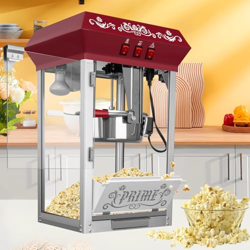 Image of Popcorn Machine - 12 Oz Countertop Popcorn Maker - Commercial Popcorn Popper, Makes Up to 48 Cups, 800W for Movie Theater /Home (White Pattern,Red)