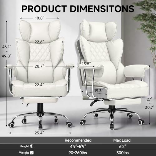 Image of GTPLAYER Gaming Chair,Office Chair with Pocket Spring Lumbar Support, Ergonomic Comfortable Wide Office Desk Computer Chair with Outward Fixed Soft Armrests and Footrest（Warm White）