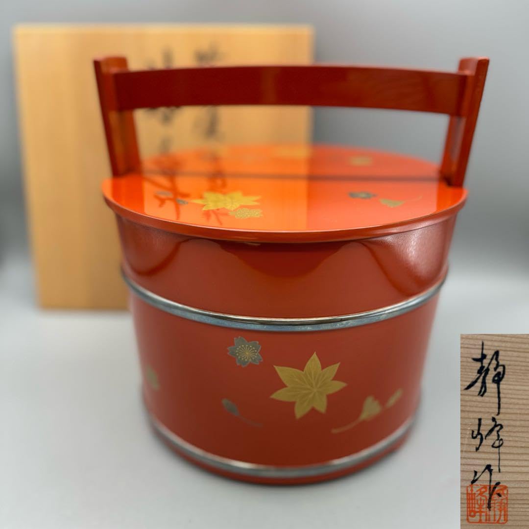 Amazon.co.jp: 輪島塗 蒔絵付 朱手桶 共箱茶道具 漆器 骨董