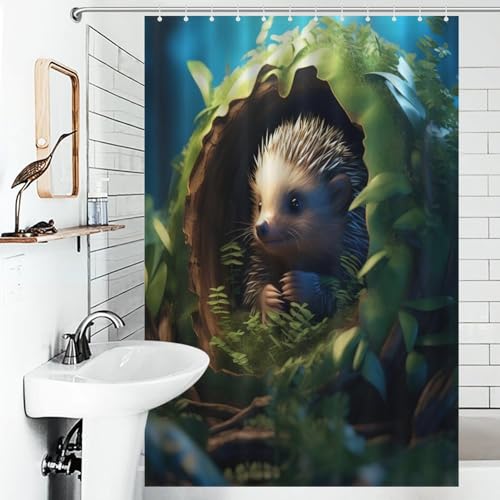 Rideau de douche hérisson polyester lavable imperméable 122x183cm, rideaux de douche avec crochets - 6