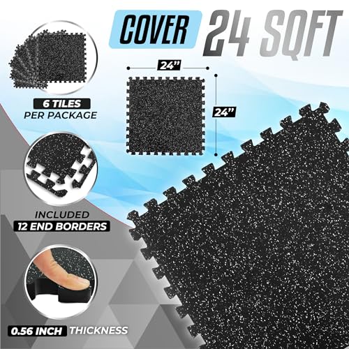 Image of Yes4All Rubber Gym Flooring for Home Gym, 0.56 inch Thick Gym Flooring Tiles, EVA Foam Mats with Rubber Top, Protective Flooring Mat