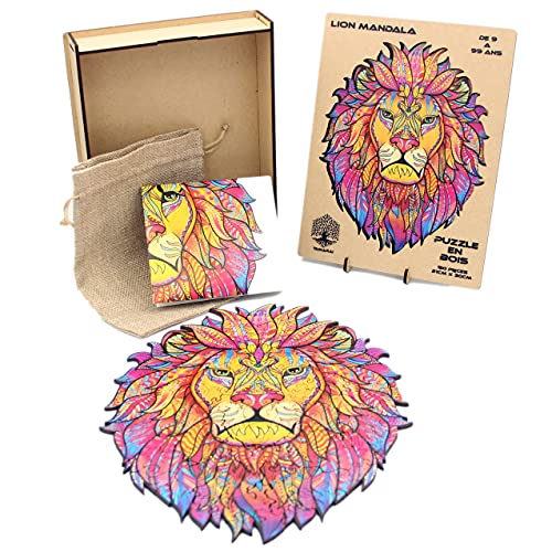 Puzzle de animales de madera para adultos y niños, León, puzles piezas en forma de animales, Rompecabezas de madera, Puzzle Animal Decorativo, con pegatina Cover