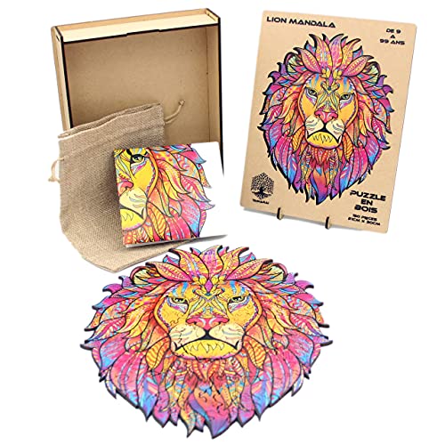 Puzzle Animaux Bois Adulte et Enfant, Lion, Puzzles pièces en Forme d animaux, Casse-tête Bois, Puzzle Animal décoratif, avec Autocollant