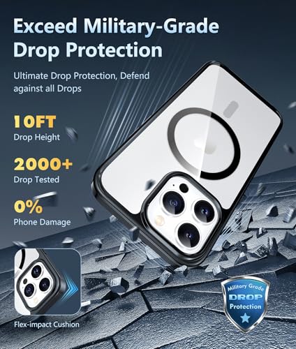 Image of FNTCASE for iPhone 12 Pro-Max Case: Clear Magnetic Phone Cases Compatible with Magsafe Slim Anti Yellowing Military Grade Drop Protection Rugged Protective Transparent Cell Phone Cover (B-Black)