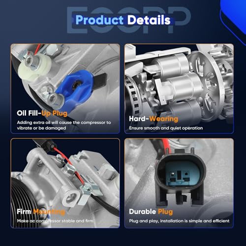 Image of ECCPP AC Compressor Direct Fit for Mercedes-Benz E320 V6 3.0L 2007-2009 | 157362,158362,Fast Cooling AC Compressor with Clutch Low Vibration Under 72db Reduces Engine Load Fuel Efficient