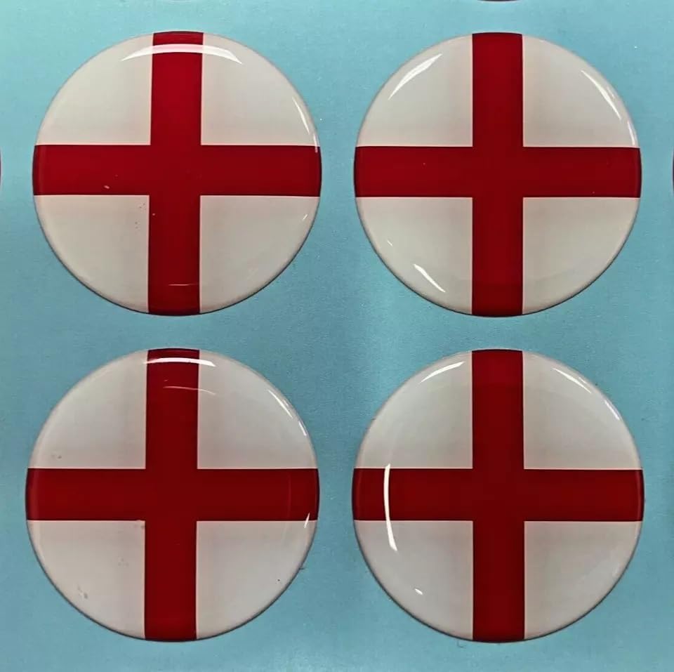 4 pegatinas con diseño de bandera de Inglaterra, diseño de cruz de San Jorge, 40 mm de diámetro, con cúpula brillante