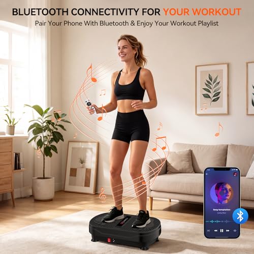 Image of Vibration Plate Exercise Machine, 130 Levels Full Body Workout Vibrating Plate for Lymphatic Drainage Weight Loss, 450 Lbs Capacity Shake Platform with Resistance Bands Bluetooth for Women Men