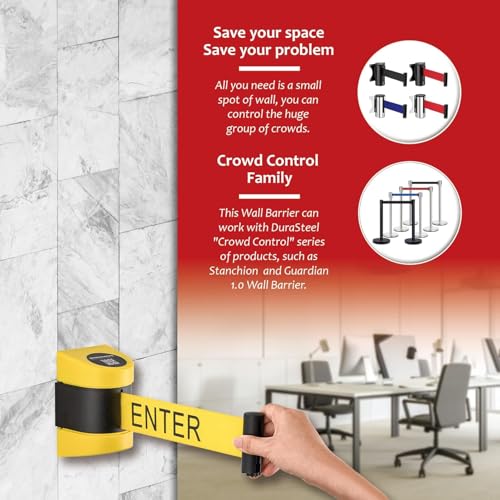 Barrière de ceinture rétractable murale DuraSteel avec boîtier ABS haute densité