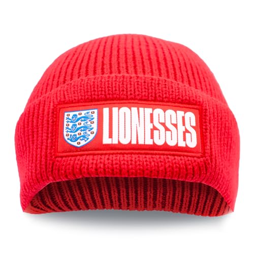 Hy-Pro Officially Licensed Lioness Beanie Hat - Warm & Comfortable Winter Beanie Hats for Football Supporters - Cosy Red Hat with Team Logo