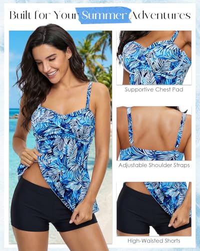 Image of Century Star 2026 Modest Tankini Swimsuits for Women | Tummy Control Two Piece Bathing Suit | Tops with High Waisted Shorts