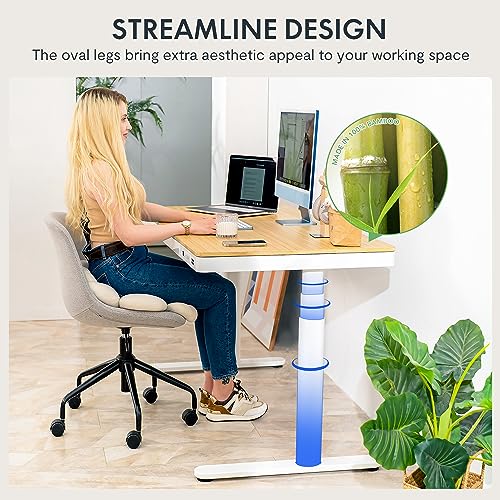 SANODESK Standing Desk with Drawer,Dual Motor 3 Stage Electric Height Adjustable Home Office Desk with Storage & Wireless Charging, 55 inch Bamboo Tabletop/White Frame - Image 6