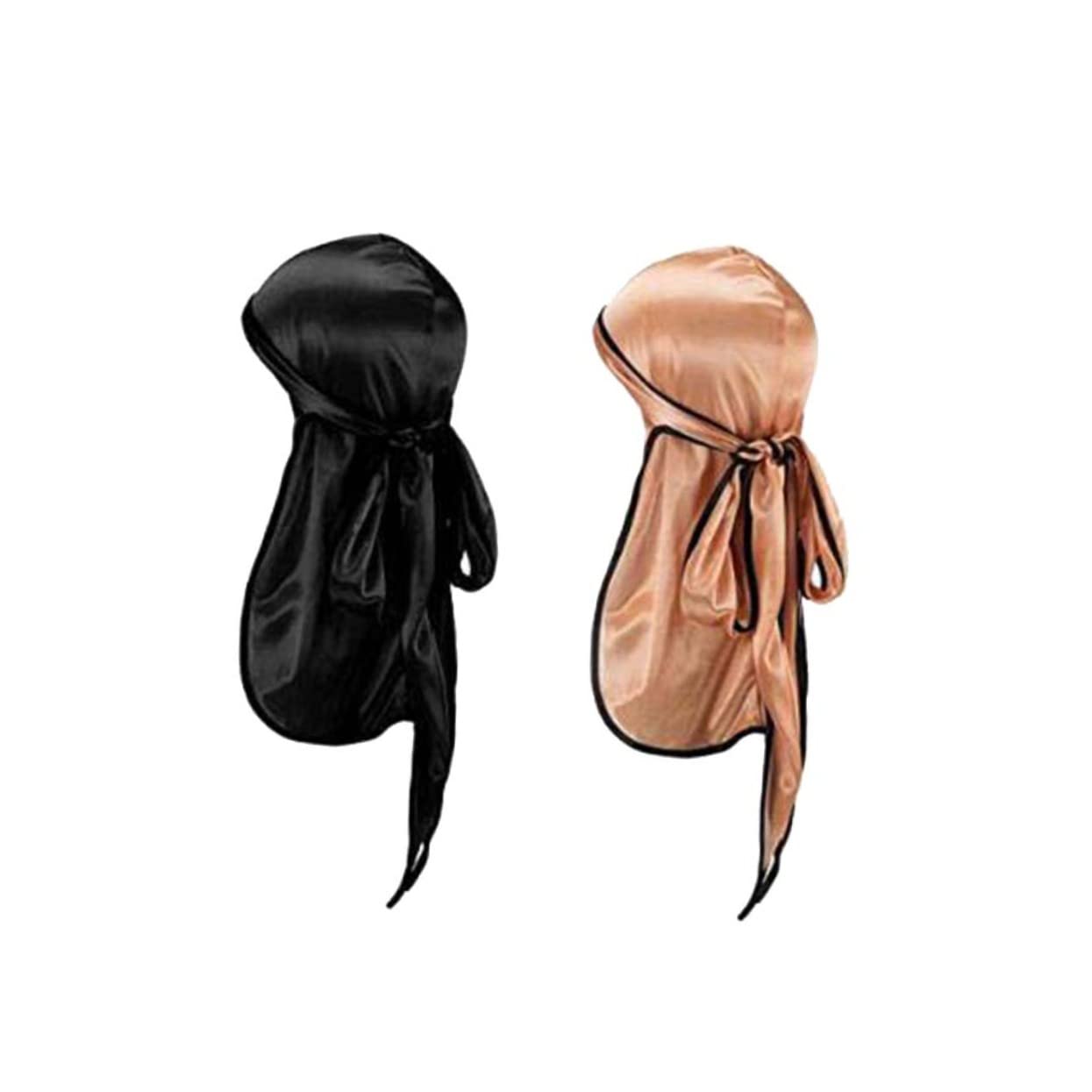 6piezas Turbantes De Satén Para Mujer Con Larga y Diseño Elegante Gorro Pirata Para Actividades Al Aire Negro Con Bordes Rosa Dorado