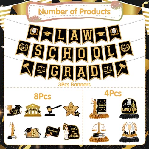 Image of Law School Graduation Decorations 2026, 15PCS Law School Graduation Party Banners Hanging Swirls Honeycomb Centerpieces Decor, Criminal Justice Lawyer Legal College Grad Party Supplies