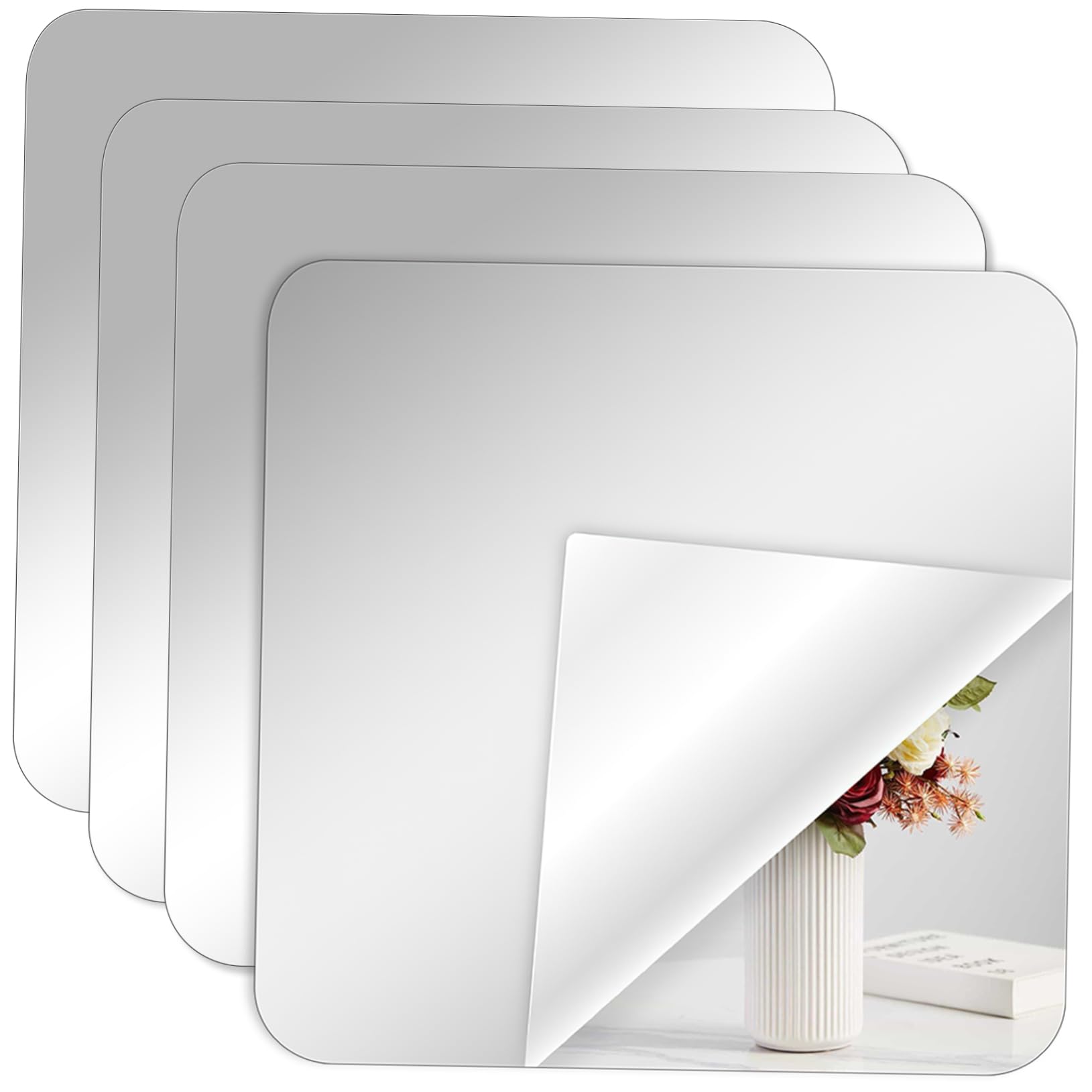 Cabilock 4 pezzi Specchi Adesivi Acrilico Flessibile Specchi Decorativi Autoadesivi per e Porte Bagno Resistenti e Infrangibili Installazione