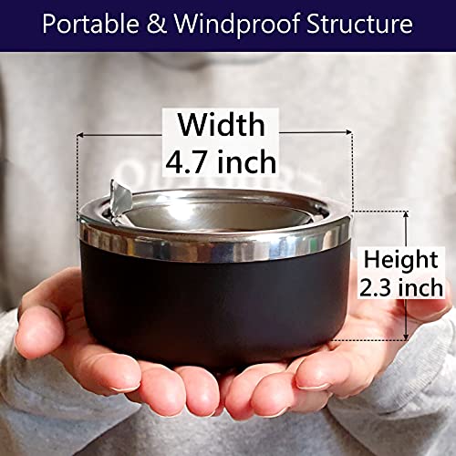 Black Classic Metal Ashtray With A Lid For Cigarettes - Windproof Outdoor Ashtrays Can Patio Outdoor Indoor Decorative Fancy Ash Tray #TOP4
