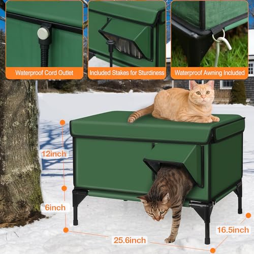 Cuccia riscaldata per gatti, isolata e resistente alle intemperie, con porta di fuga, per gatti randagi