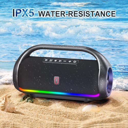 HWWR Portable Bluetooth Speaker Wireless Outdoor: IPX5 Waterproof Bluetooth Speaker with Powerful Bass & LED Lights, 60W Loud Stereo Speaker for Home Party, Beach, Camping, Support USB/TF Card/AUX/TWS