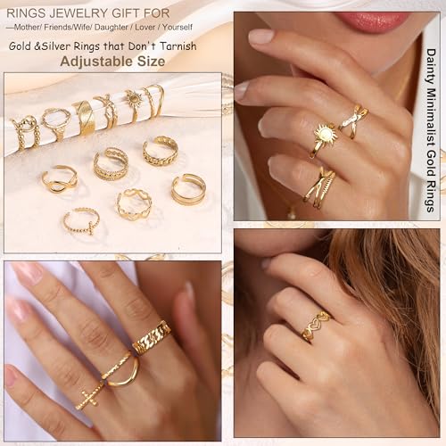 Chriscoco 12 Stück Verstellbar Ringe Set Edelstahl Ringe Frauen Vintage Edelstahlringe Boho Freundschaftsringe Stapelbare Damen Kinderringe Mädchen Ringe Gold Frauen