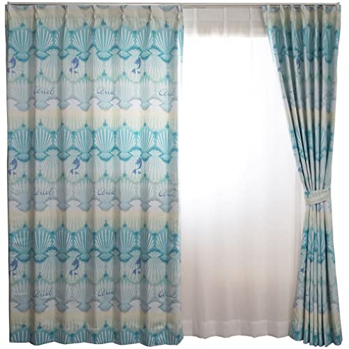 スミノエ(Suminoe) セミオーダーカーテン ブルー 幅205cm ×丈165cm ディズニー プリンセス アリエル シェル 遮光2級 M1174