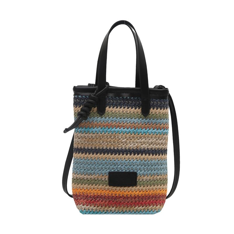 Straw Beach Bag For Women Cute Colour Woven Purse Small Straw Crossbody Hand Bag For Travel Vacation