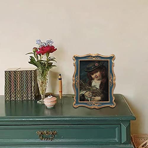 Sylvia's Shop Vintage 4X6 Picture Frame, Antique Ornate Photo Frame, Table Top Display And Wall Hanging Home Decor, Old Fashioned Gorgeous Photo Gallery Art Deco, Navy Blue With Bronze Gold #TOP3