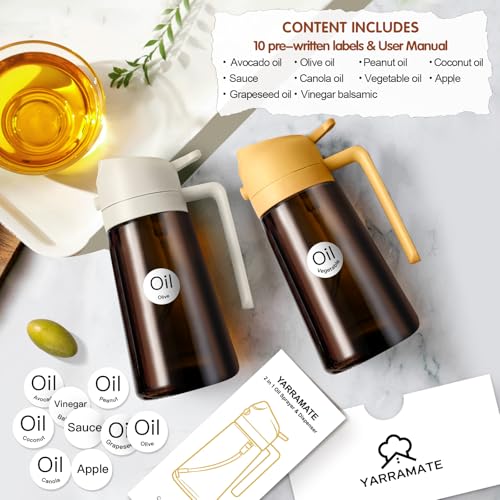 Image of YARRAMATE 16oz /470ml 2 in 1 Oil Sprayer for Cooking with Stickers, Dark Amber Food-Grade Olive Oil Dispenser Bottle for Kitchen, Air Fryer, Grill - Light Blockage (Orange)