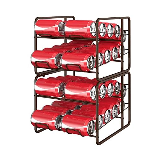 CASAVIDA 2 Tier Fridge Soda Can Organizer Stackable Beverage Can Rack Dispenser Rolling Food Can Organizer Holder for Pantry Refrigerator Cabinet, Brown