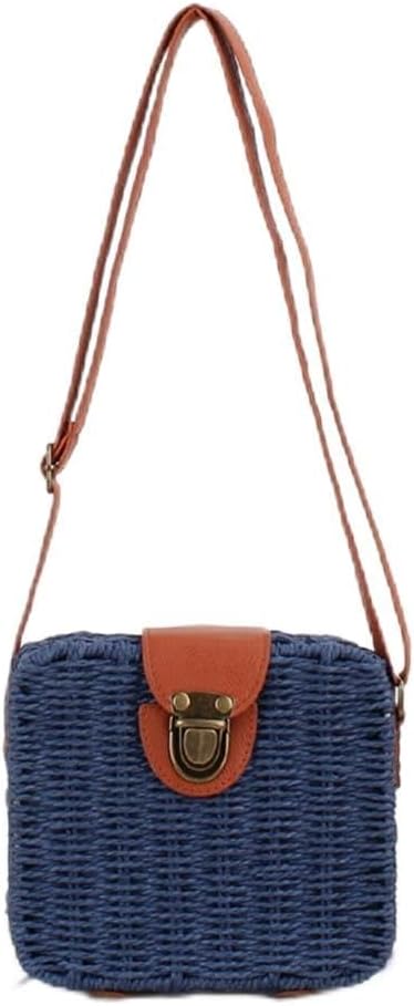 Korean Candy Colour Crossbody Bag Small Square Box Woven Bag Beach Women's Bag(Gray)