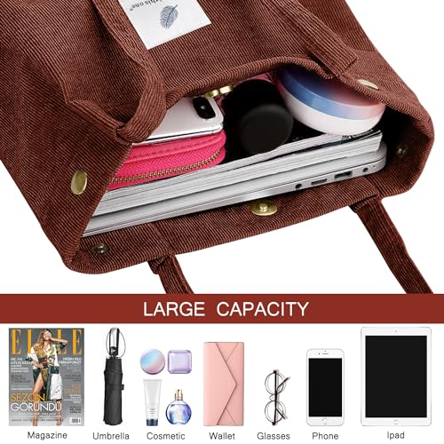 Image of Ayieyill Corduroy Tote Bag for Women Canvas Shoulder Cord Purse with Inner Pocket